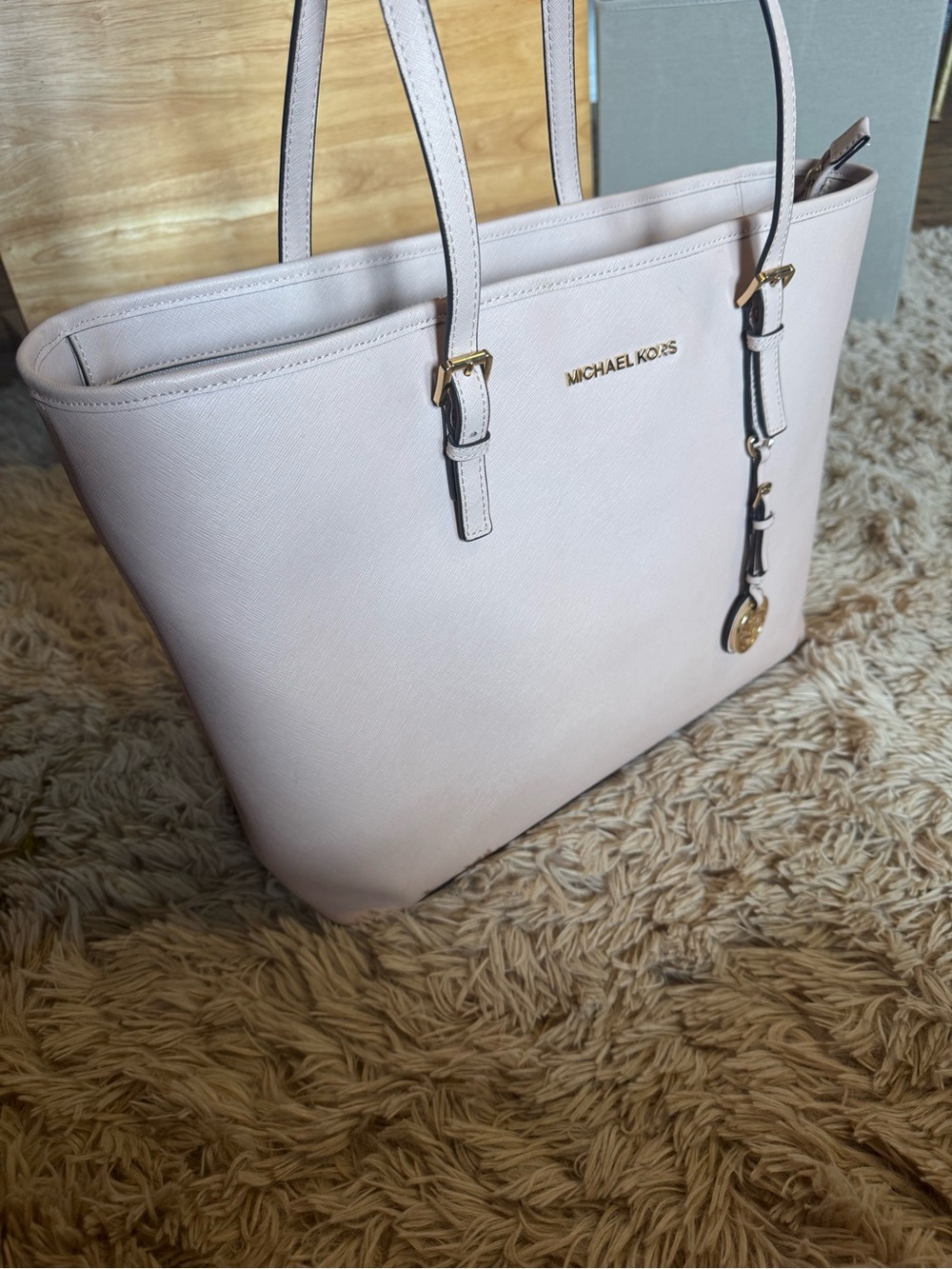 Michael Kors Ballet Pink Saffiano Tote with Gold Charm